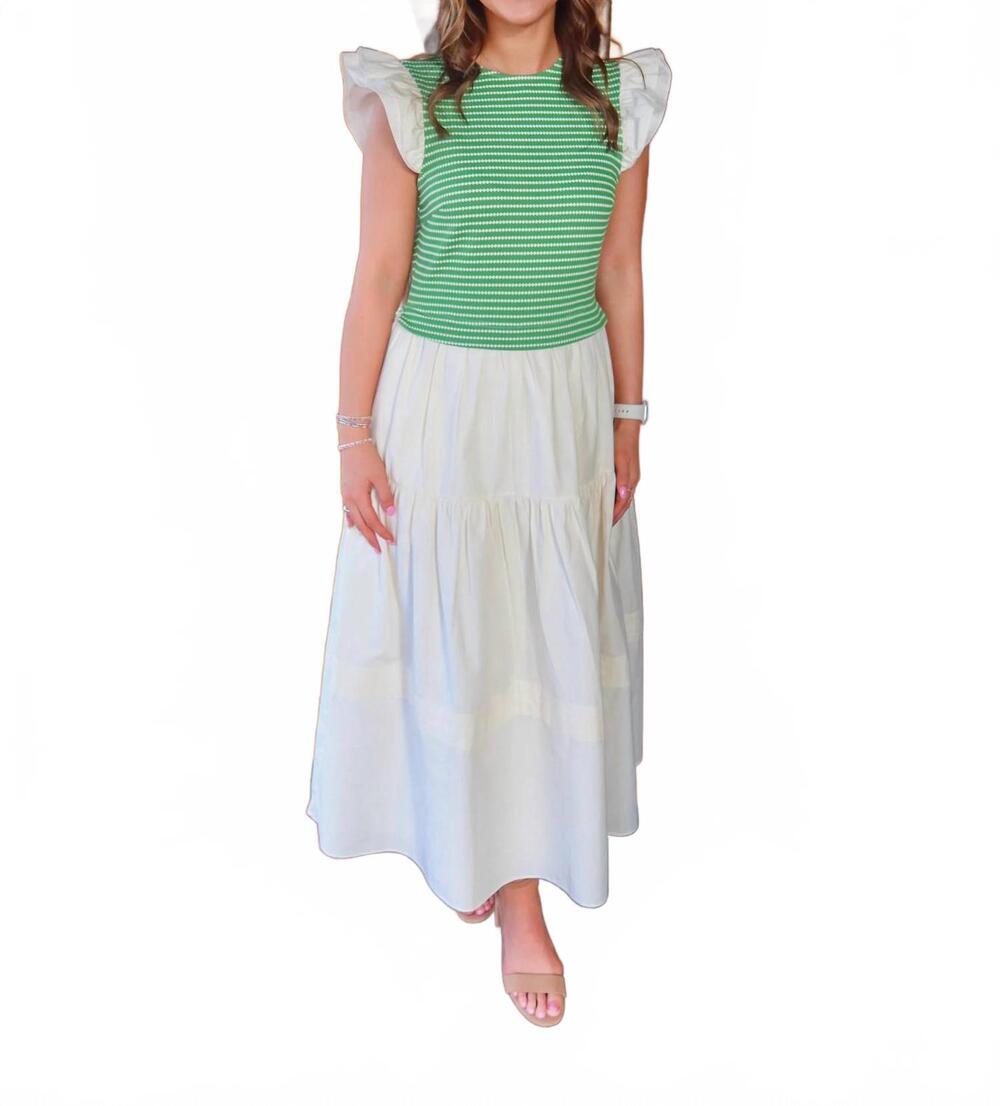NEW DOE AND RAE willowbrook maxi dress in green/white striped